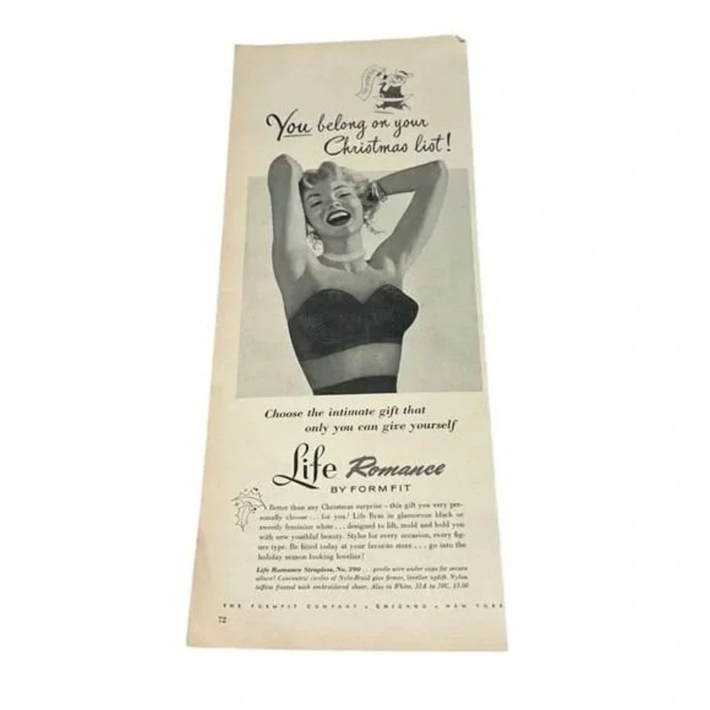 1954 Life Romance by Formfit Strapless Bra Original Vintage Print Ad